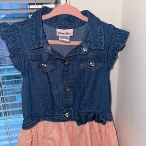 Little Lass Little Girl Dress, Blue and peach lace design skirt Size 6